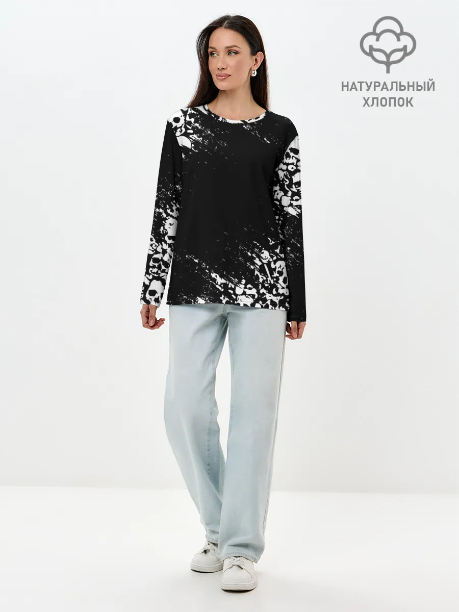 Лонгслив женский. Хлопок / БЕЛЫЕ ЧЕРЕПА | WHITE SKULLS