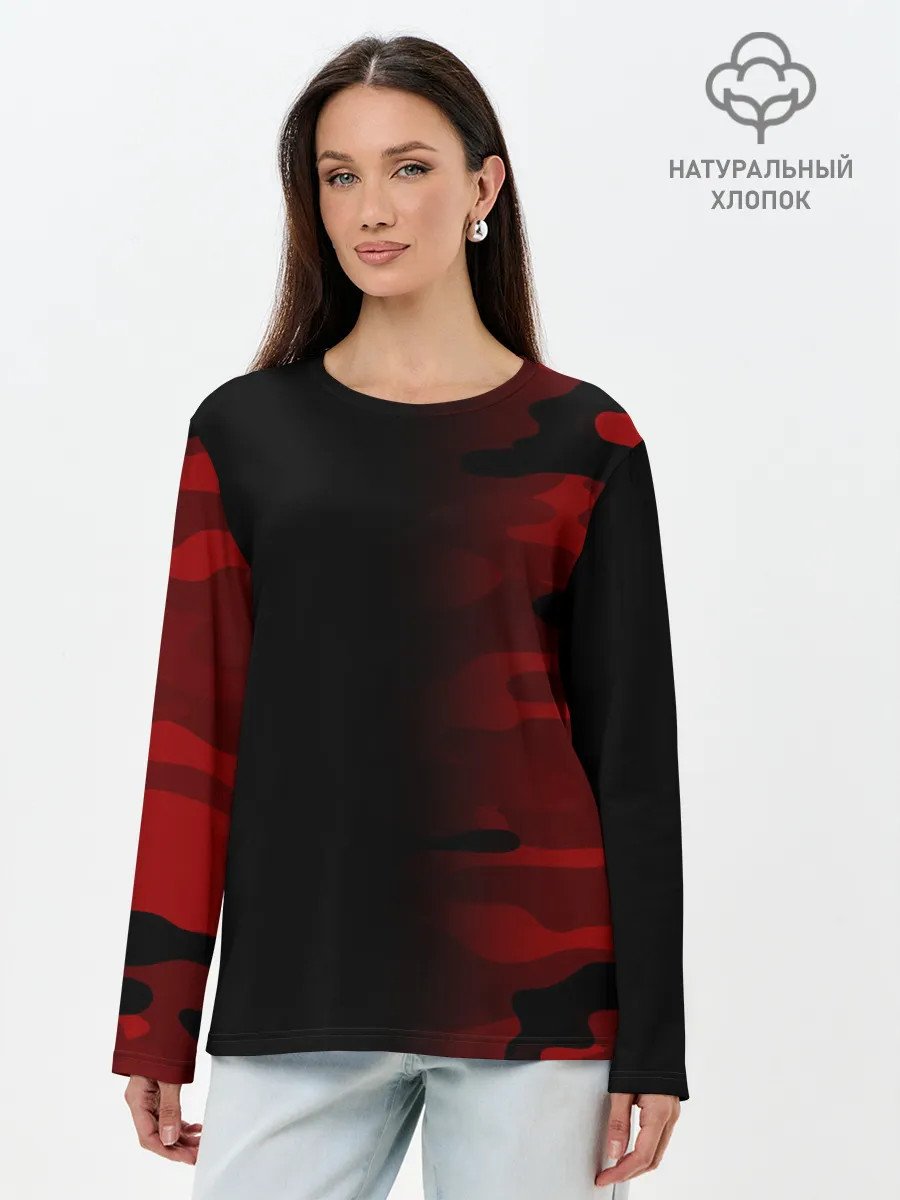 Лонгслив женский. Хлопок / RED BLACK MILITARY CAMO | КРАСНЫЙ КАМУФЛЯЖ