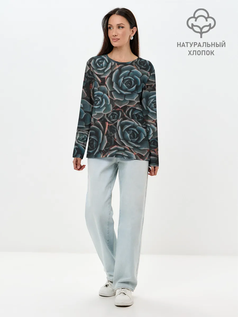 Лонгслив женский. Хлопок / ЦВЕТЫ РОЗЫ | STEEL ROSES