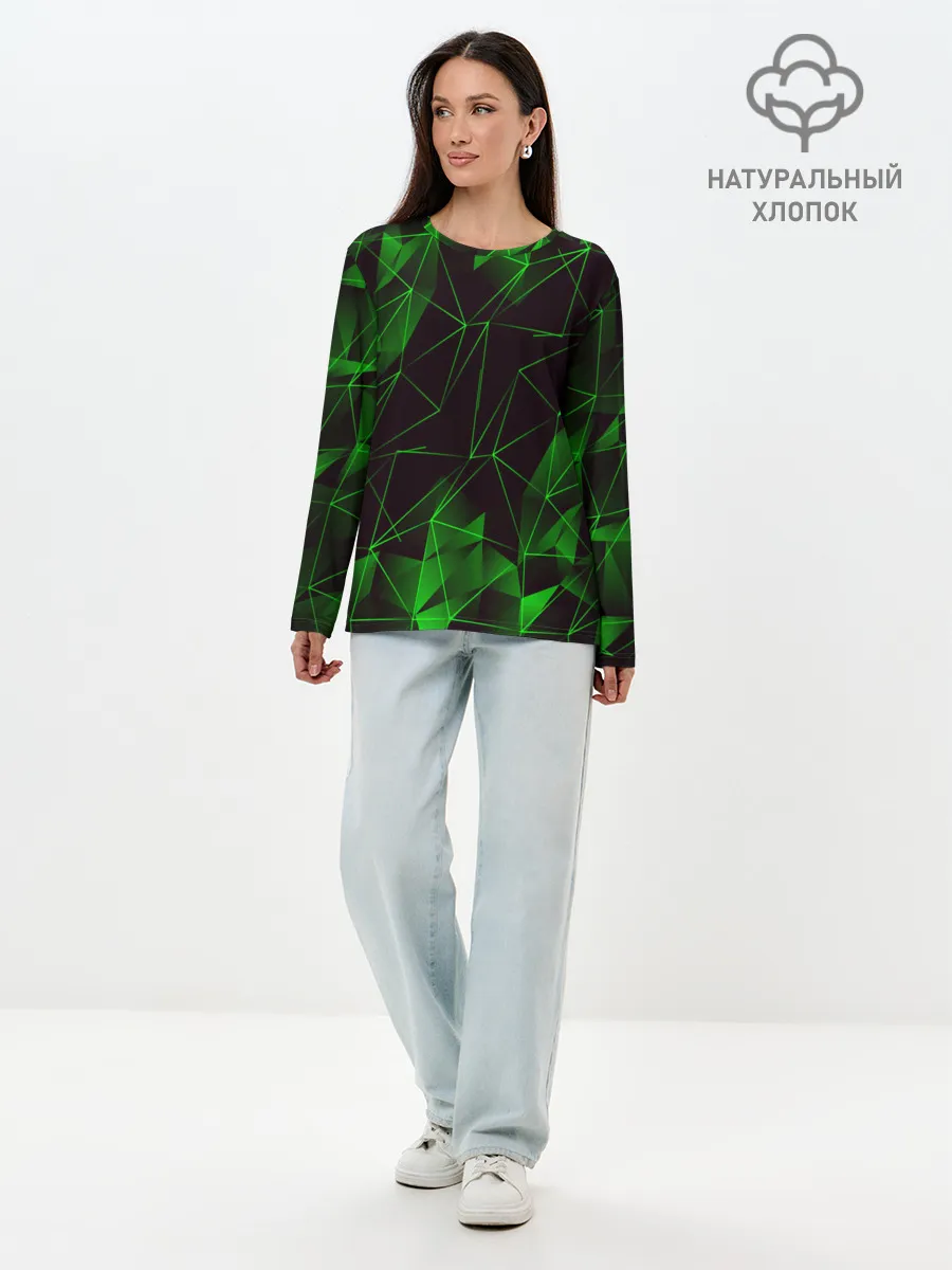 Лонгслив женский. Хлопок / GREEN STRIPES | ЗЕЛЕНАЯ ГЕОМЕТРИЯ