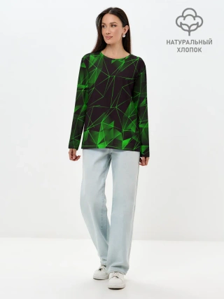 Лонгслив женский. Хлопок / GREEN STRIPES | ЗЕЛЕНАЯ ГЕОМЕТРИЯ