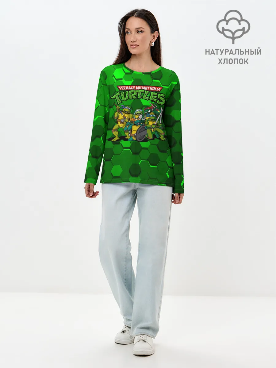 Лонгслив женский. Хлопок / ЧЕРЕПАШКИ - НИНДЗЯ