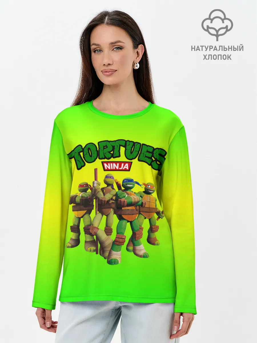 Лонгслив женский. Хлопок / ЧЕРЕПАШКИ - НИНДЗЯ