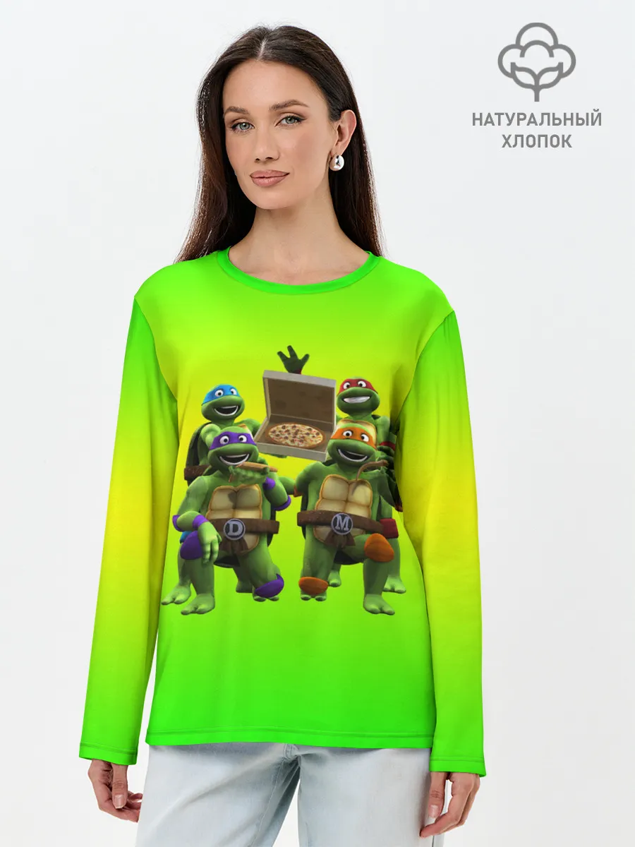 Лонгслив женский. Хлопок / ЧЕРЕПАШКИ - НИНДЗЯ