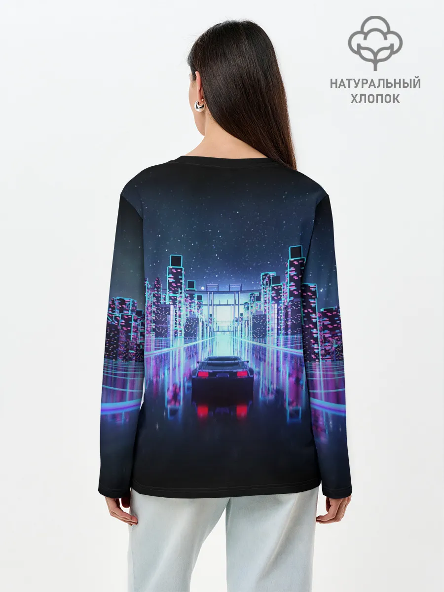 Лонгслив женский. Хлопок / SYNTHWAVE / RETROWAVE