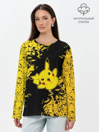 Лонгслив женский. Хлопок / Пикачу