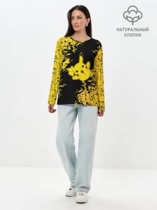 Лонгслив женский. Хлопок / Пикачу
