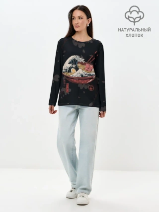 Лонгслив женский. Хлопок / Сакура и рамен