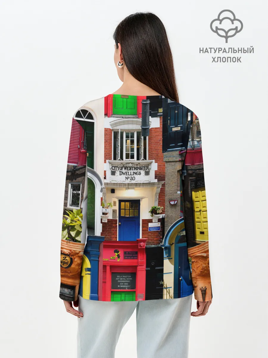 Лонгслив женский. Хлопок / London doors цифровой коллаж