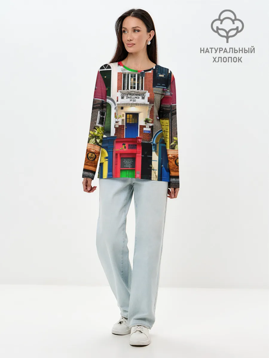 Лонгслив женский. Хлопок / London doors цифровой коллаж
