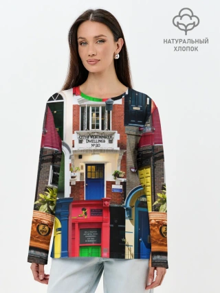 Лонгслив женский. Хлопок / London doors цифровой коллаж