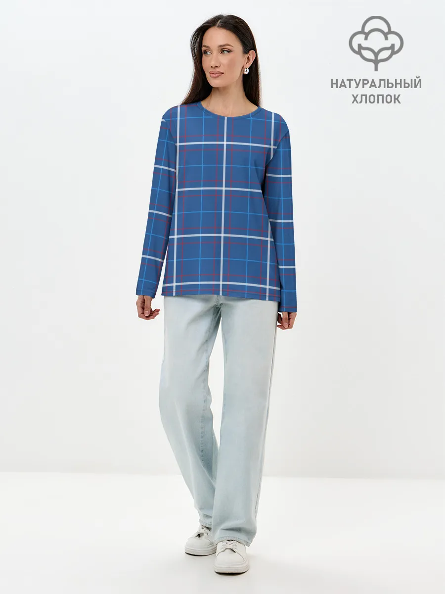 Лонгслив женский. Хлопок / Шотландка