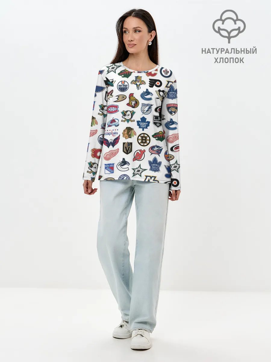 Лонгслив женский. Хлопок / Логотипы НХЛ