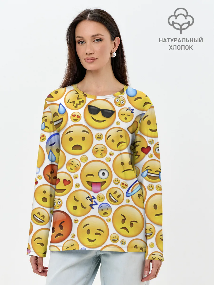Лонгслив женский. Хлопок / Смайлы.