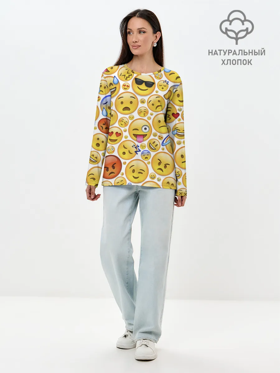 Лонгслив женский. Хлопок / Смайлы.