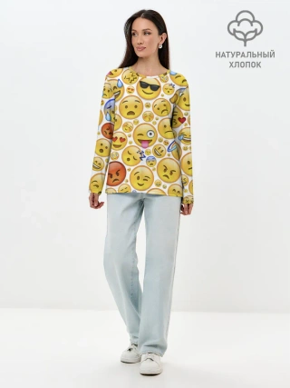 Лонгслив женский. Хлопок / Смайлы.