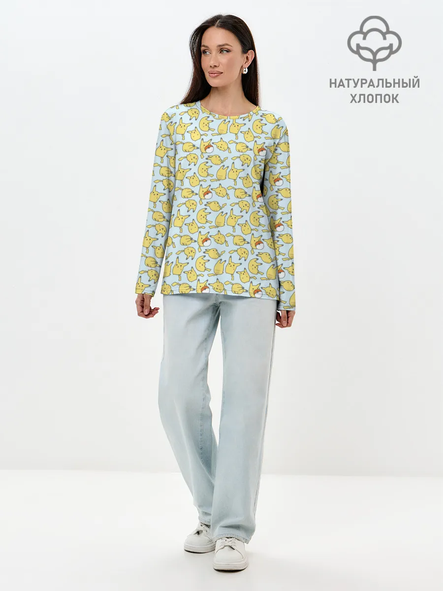 Лонгслив женский. Хлопок / Пикачу.