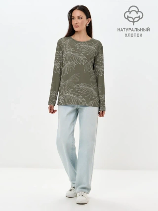 Лонгслив женский. Хлопок / листья пальмы