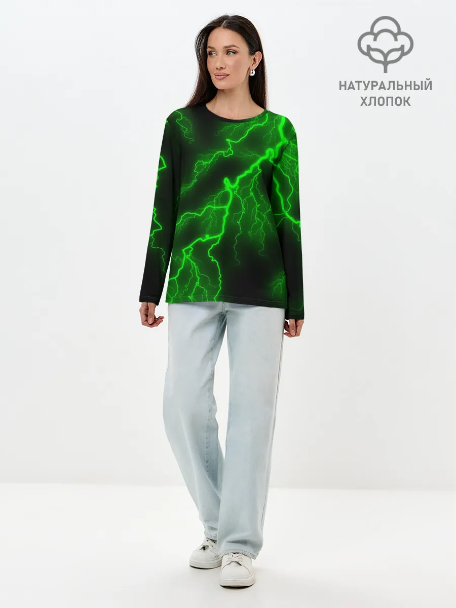 Лонгслив женский. Хлопок / МОЛНИЯ GREEN NEON
