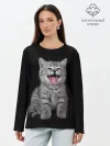 Лонгслив женский. Хлопок / Кричащий кот.