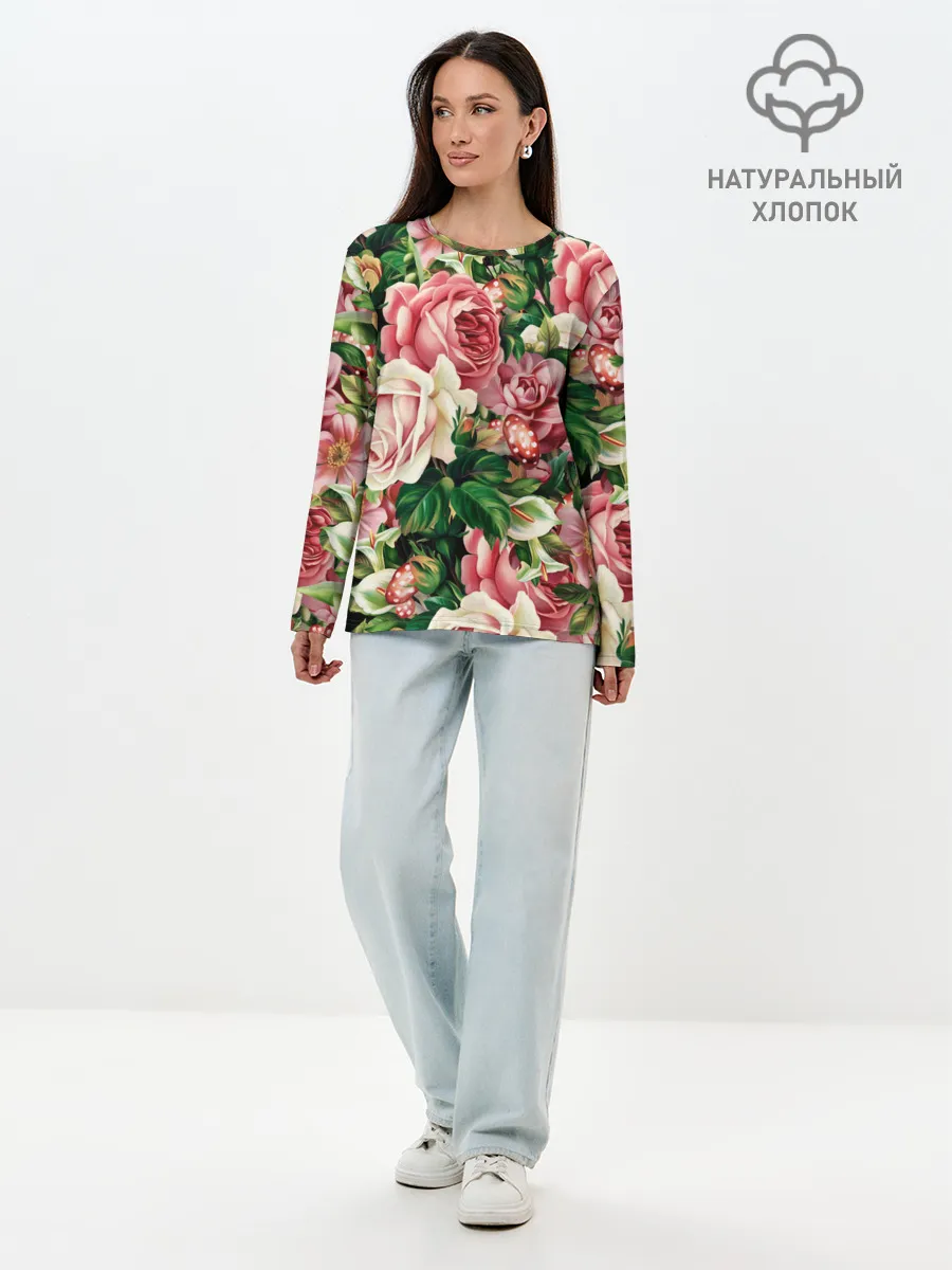 Лонгслив женский. Хлопок / ЦВЕТЫ / FLOWERS / 8 МАРТА