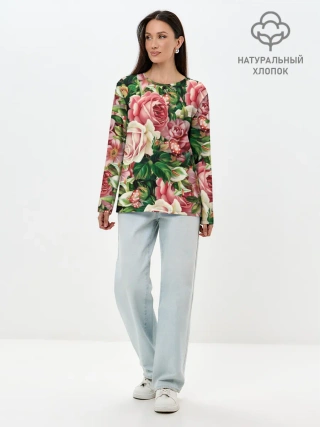 Лонгслив женский. Хлопок / ЦВЕТЫ / FLOWERS / 8 МАРТА