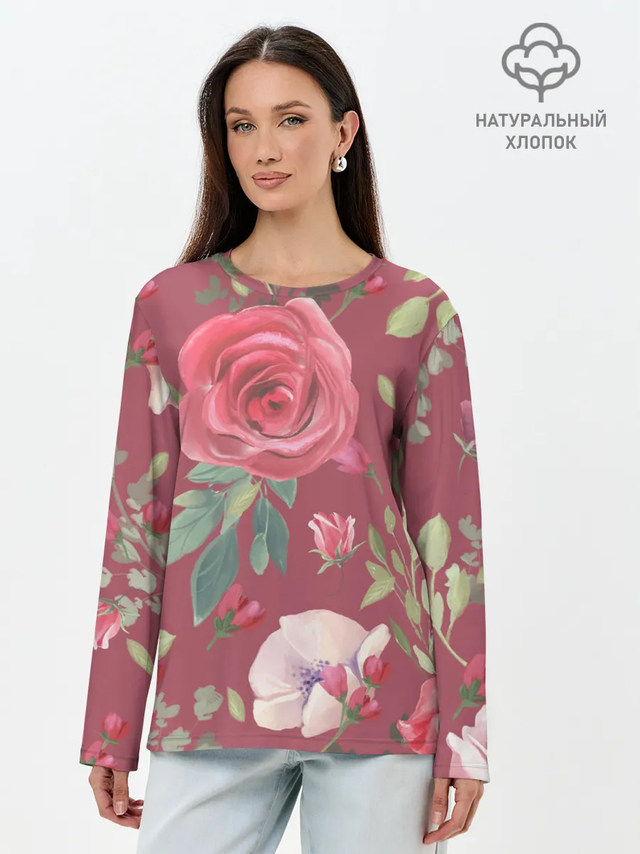 Лонгслив женский. Хлопок / rose
