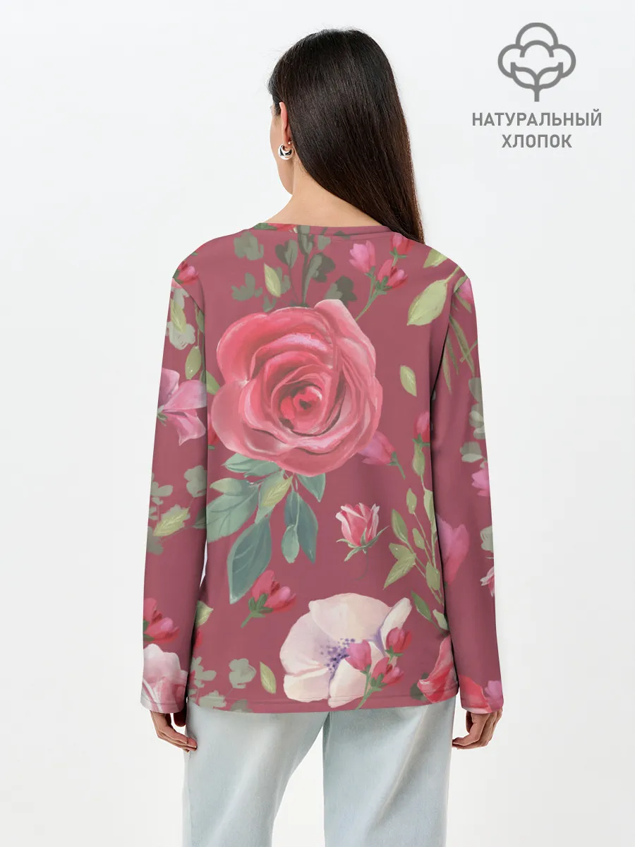 Лонгслив женский. Хлопок / rose