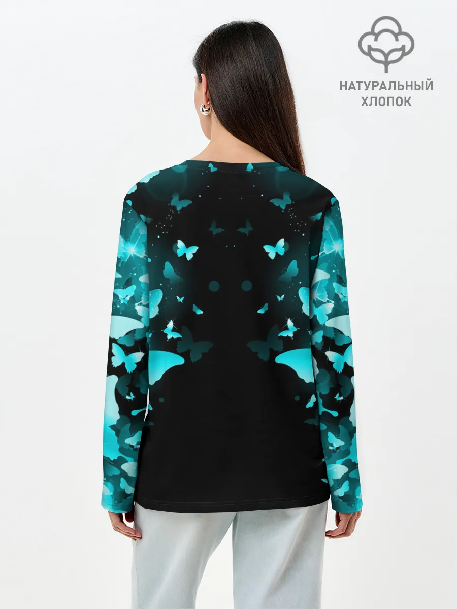 Лонгслив женский. Хлопок / НЕОНОВЫЕ БАБОЧКИ | NEON