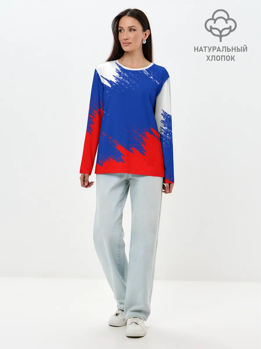 Лонгслив женский. Хлопок / РОССИЯ ТРИКОЛОР