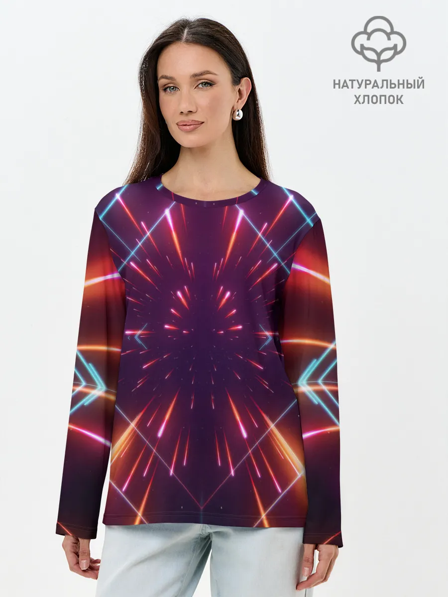 Лонгслив женский. Хлопок / SYNTHWAVE / RETROWAVE