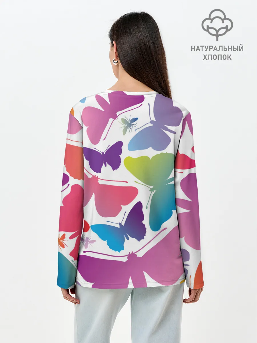 Лонгслив женский. Хлопок / БАБОЧКИ ПАТТЕРН | BUTTERFLY PATTERN