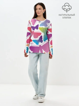 Лонгслив женский. Хлопок / БАБОЧКИ ПАТТЕРН | BUTTERFLY PATTERN