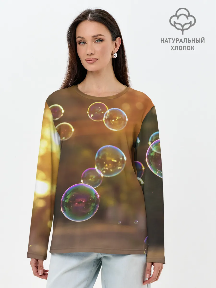 Лонгслив женский. Хлопок / Мыльные пузыри.