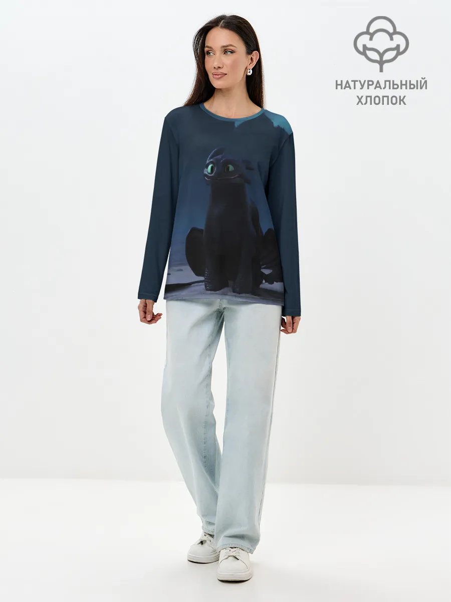 Лонгслив женский. Хлопок / Беззубик:Ночная Фурия