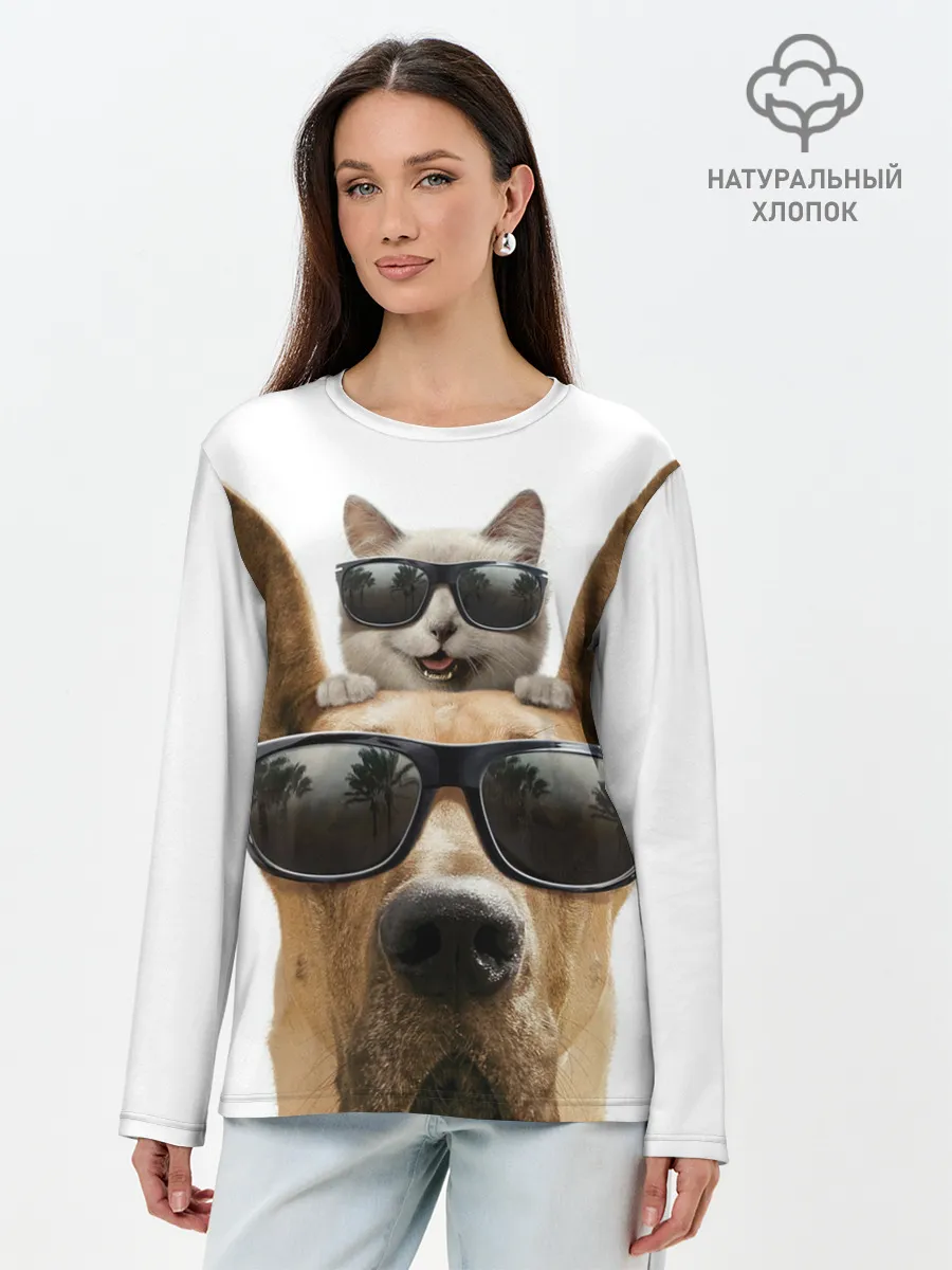Лонгслив женский. Хлопок / Блатные животные.