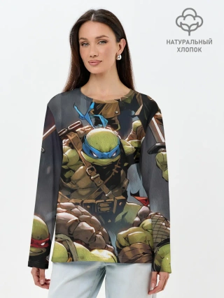 Лонгслив женский. Хлопок / ЧЕРЕПАШКИ
