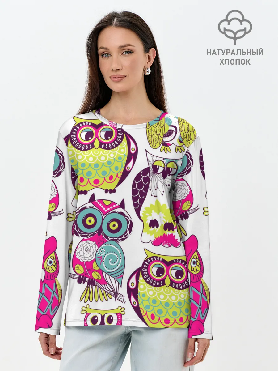 Лонгслив женский. Хлопок / МУДРЫЕ СОВЫ | WISE OWLS