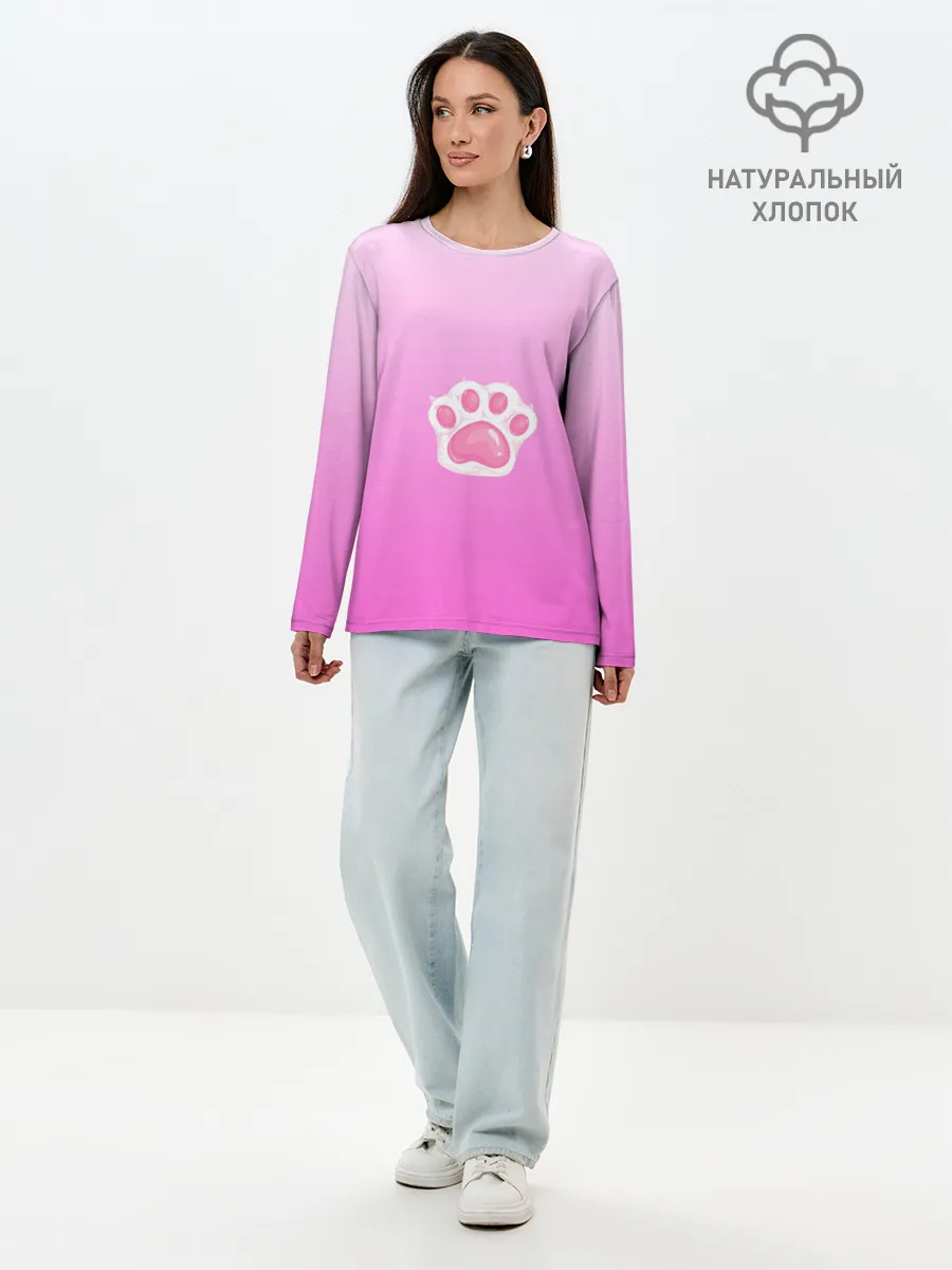 Лонгслив женский. Хлопок / Розовая лапка с подушечками