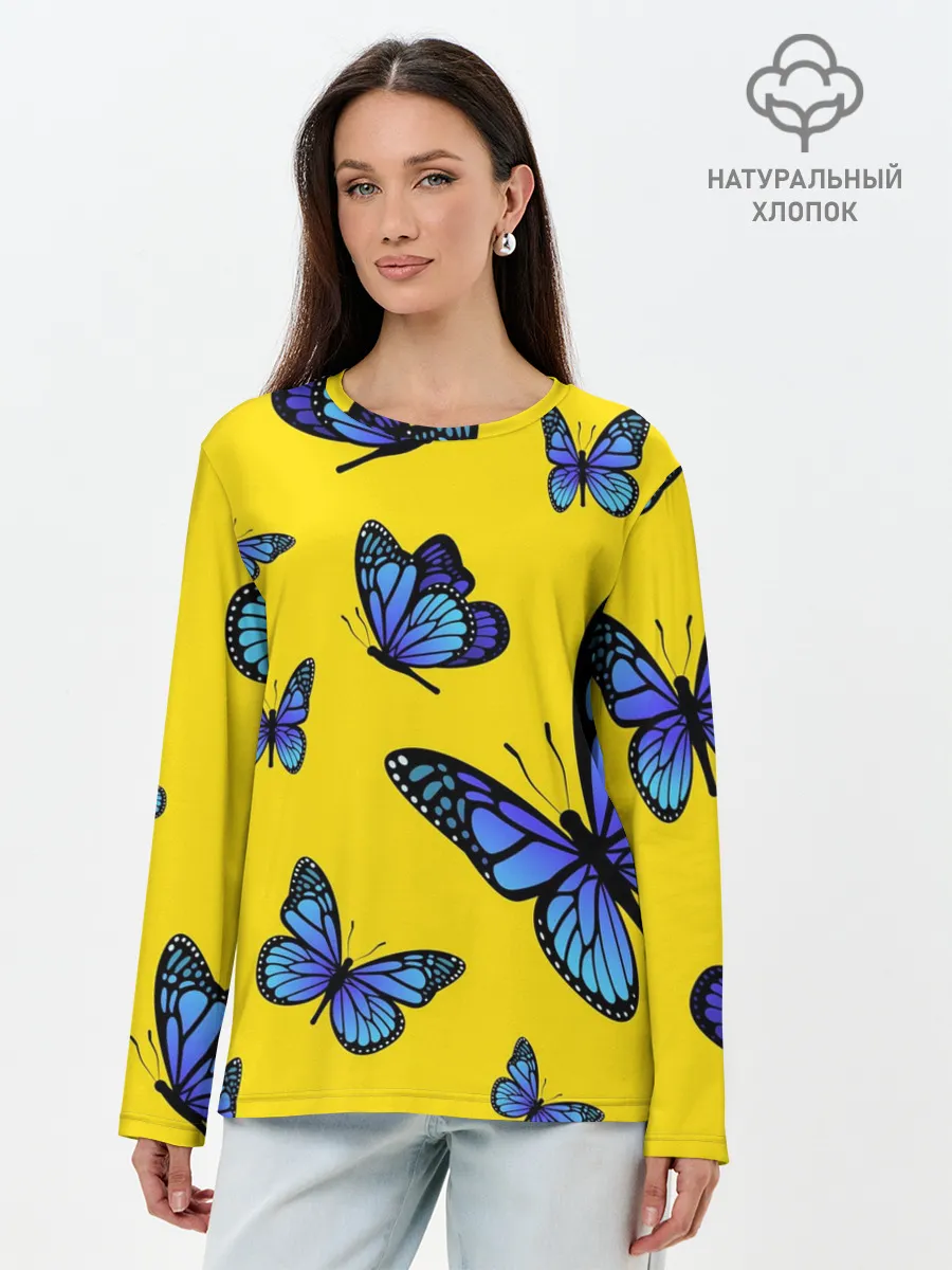 Лонгслив женский. Хлопок / БАБОЧКИ