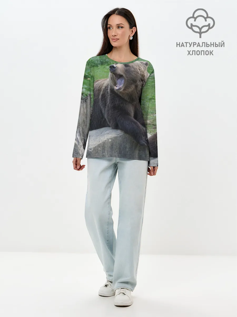 Лонгслив женский. Хлопок / Медведь