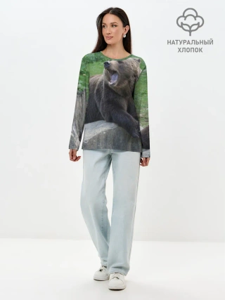 Лонгслив женский. Хлопок / Медведь