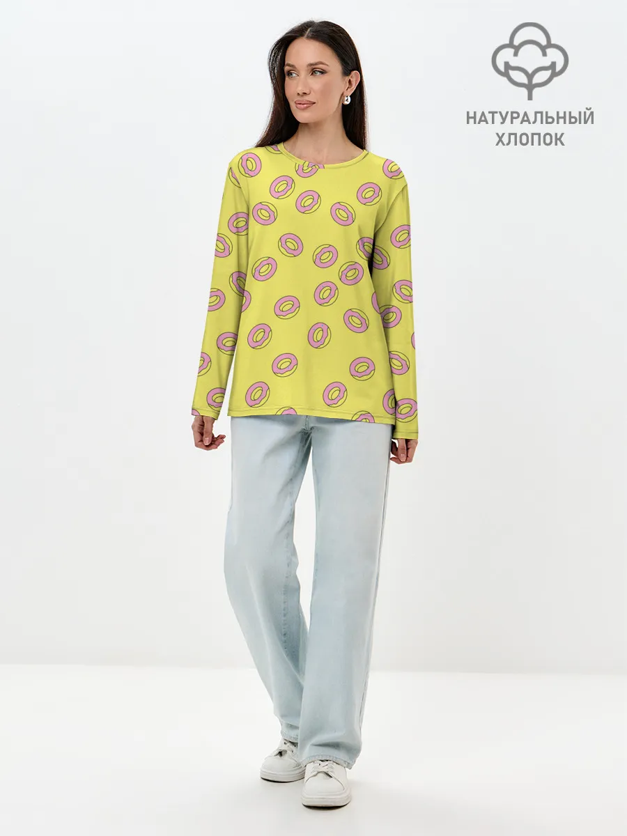 Лонгслив женский. Хлопок / Пончики Донатс.
