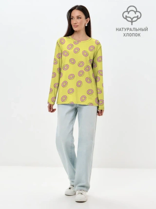 Лонгслив женский. Хлопок / Пончики Донатс.