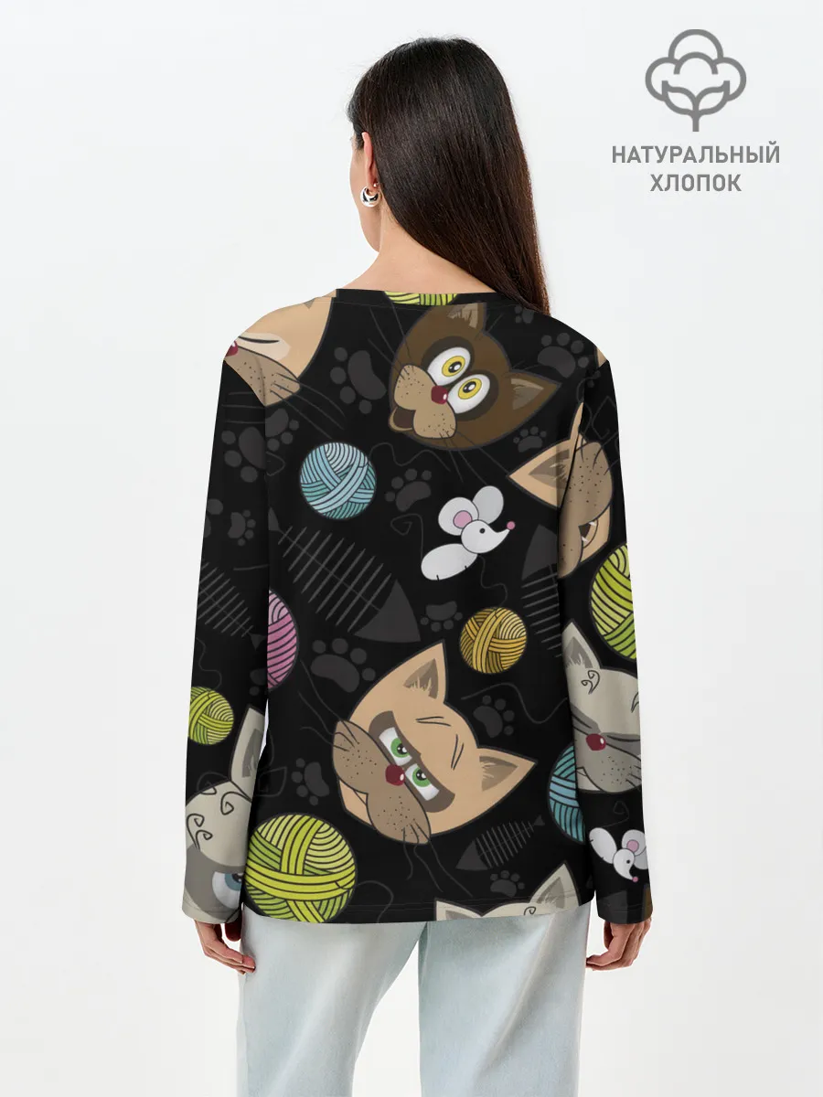 Лонгслив женский. Хлопок / Злой кот.
