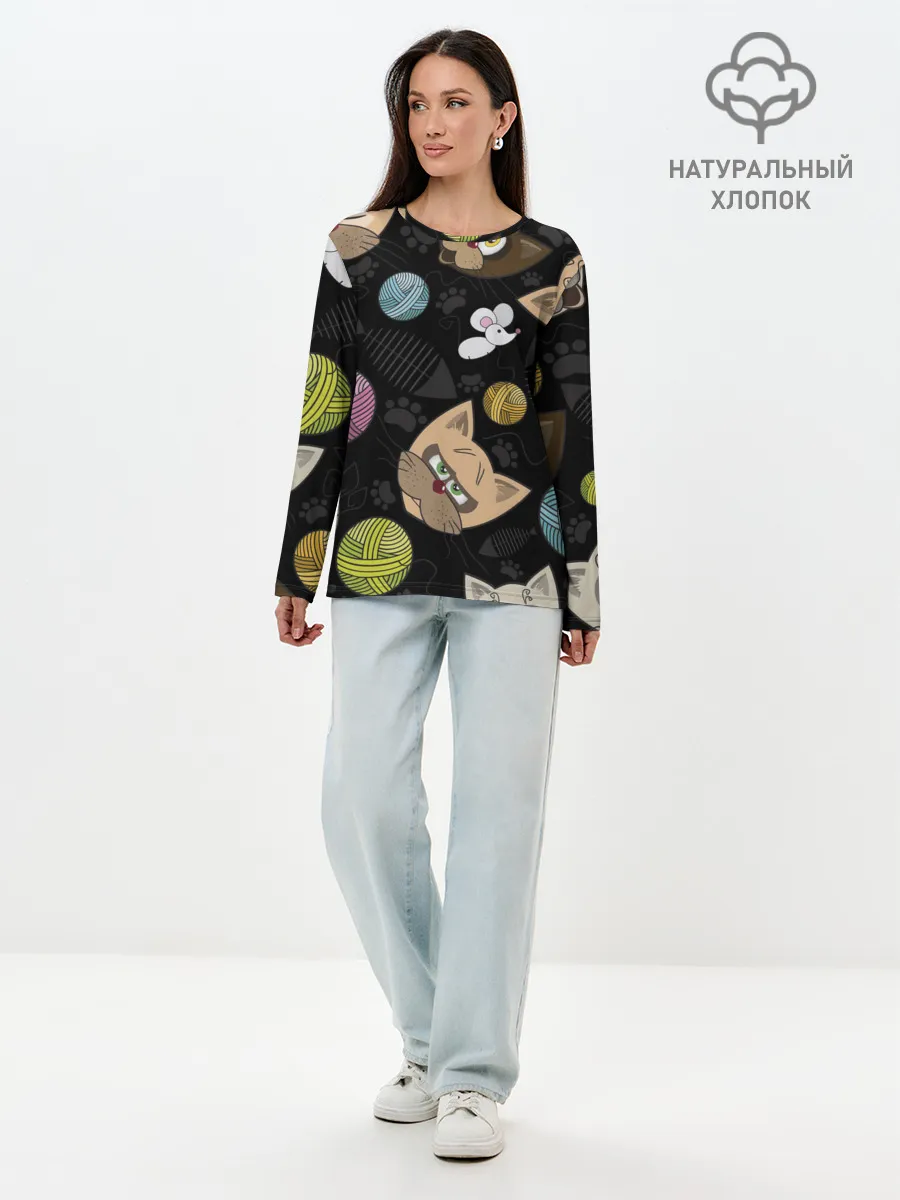Лонгслив женский. Хлопок / Злой кот.