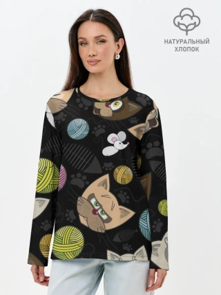 Лонгслив женский. Хлопок / Злой кот.