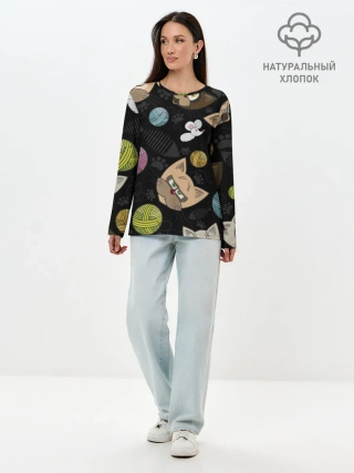 Лонгслив женский. Хлопок / Злой кот.