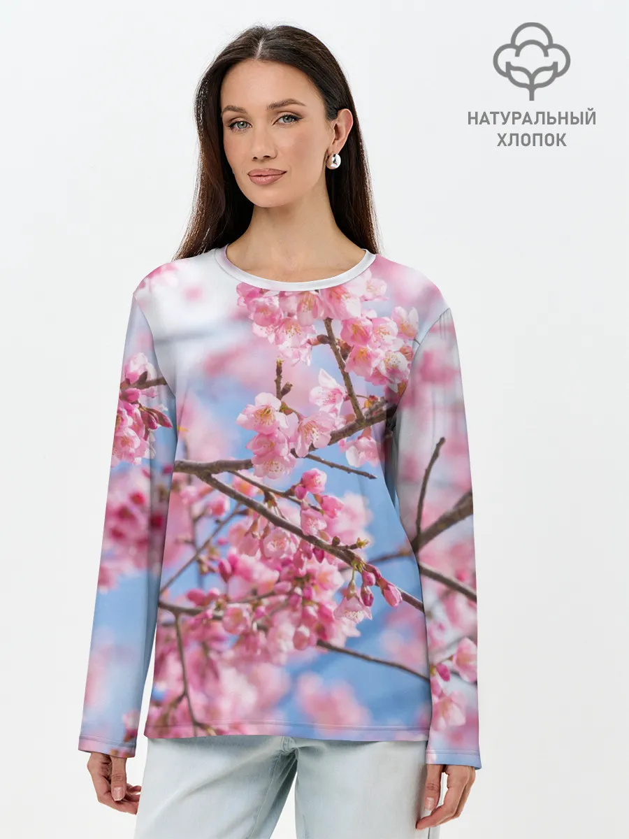 Лонгслив женский. Хлопок / Ветки Сакуры