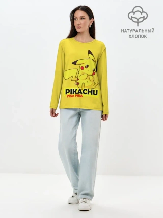Лонгслив женский. Хлопок / Pikachu Pika Pika